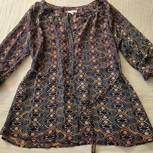 🤰A Pea In The Pod Colorful Abstract Eclectic Print Tie Waist Blouse